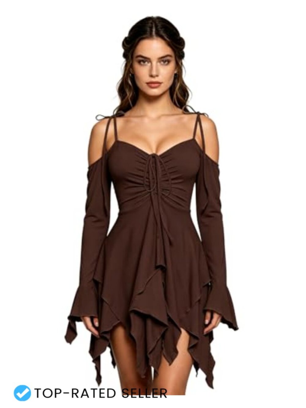 Handkerchief Mini Dress Spaghetti Strap Long Sleeve Polyester Spandex Fairycore
